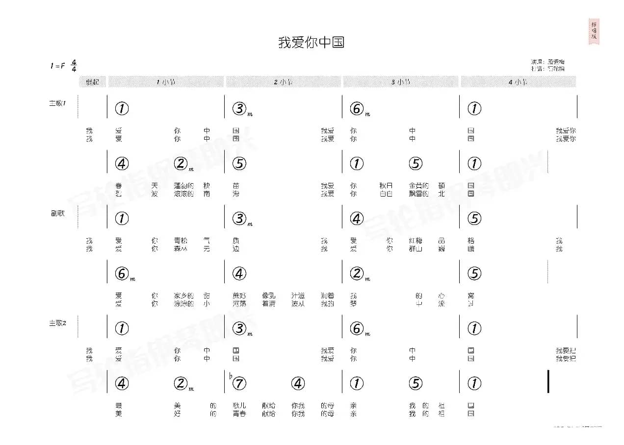 我爱你中国(简和谱)