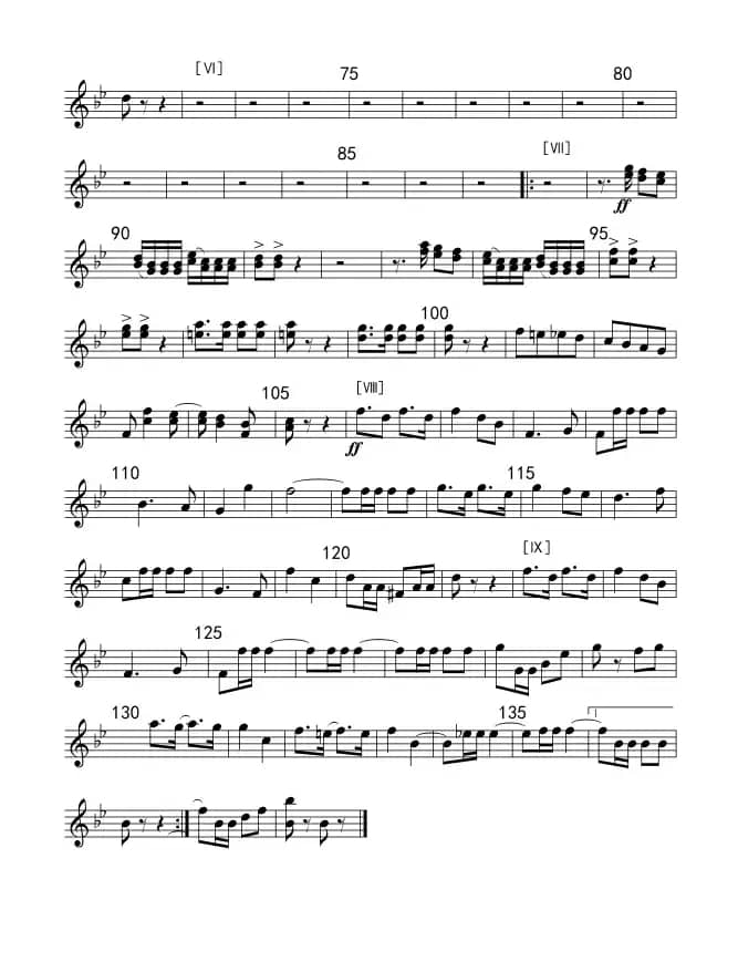 军威进行曲(小号分谱)线谱