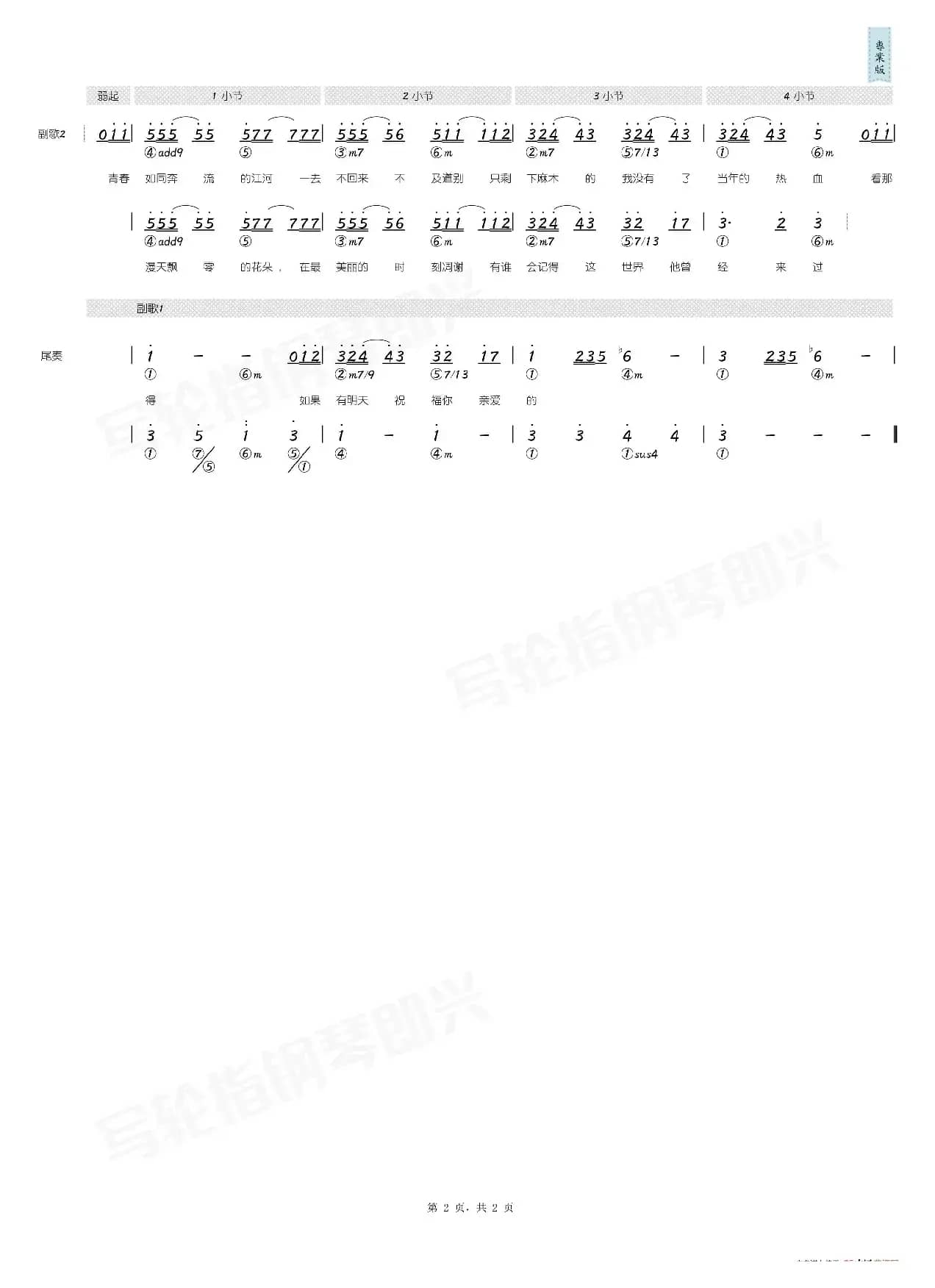 老男孩（简和谱）