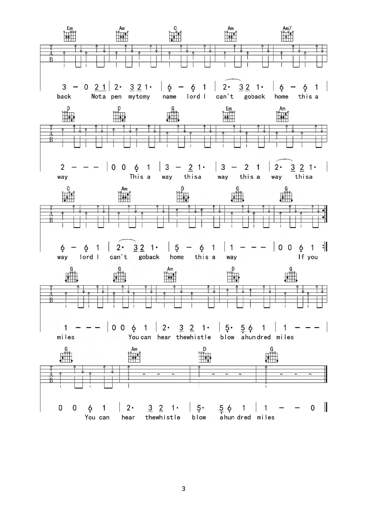 500 miles（吉他六线谱）