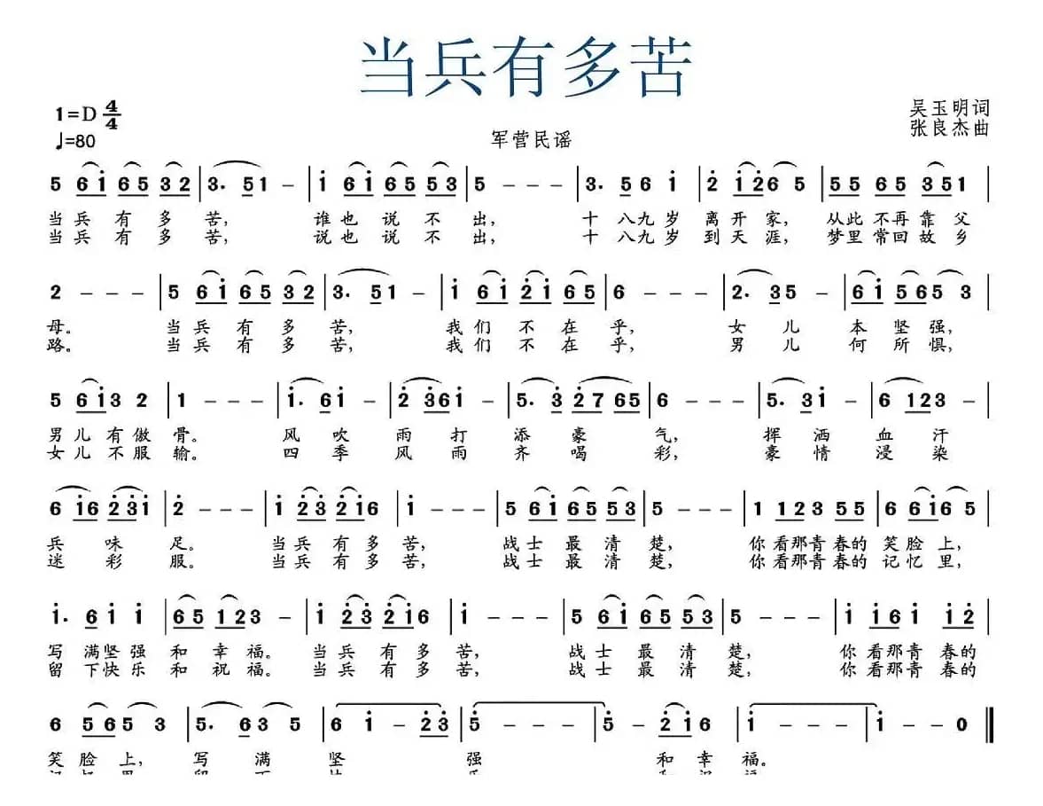当兵有多苦（吴玉明词 张良杰曲）