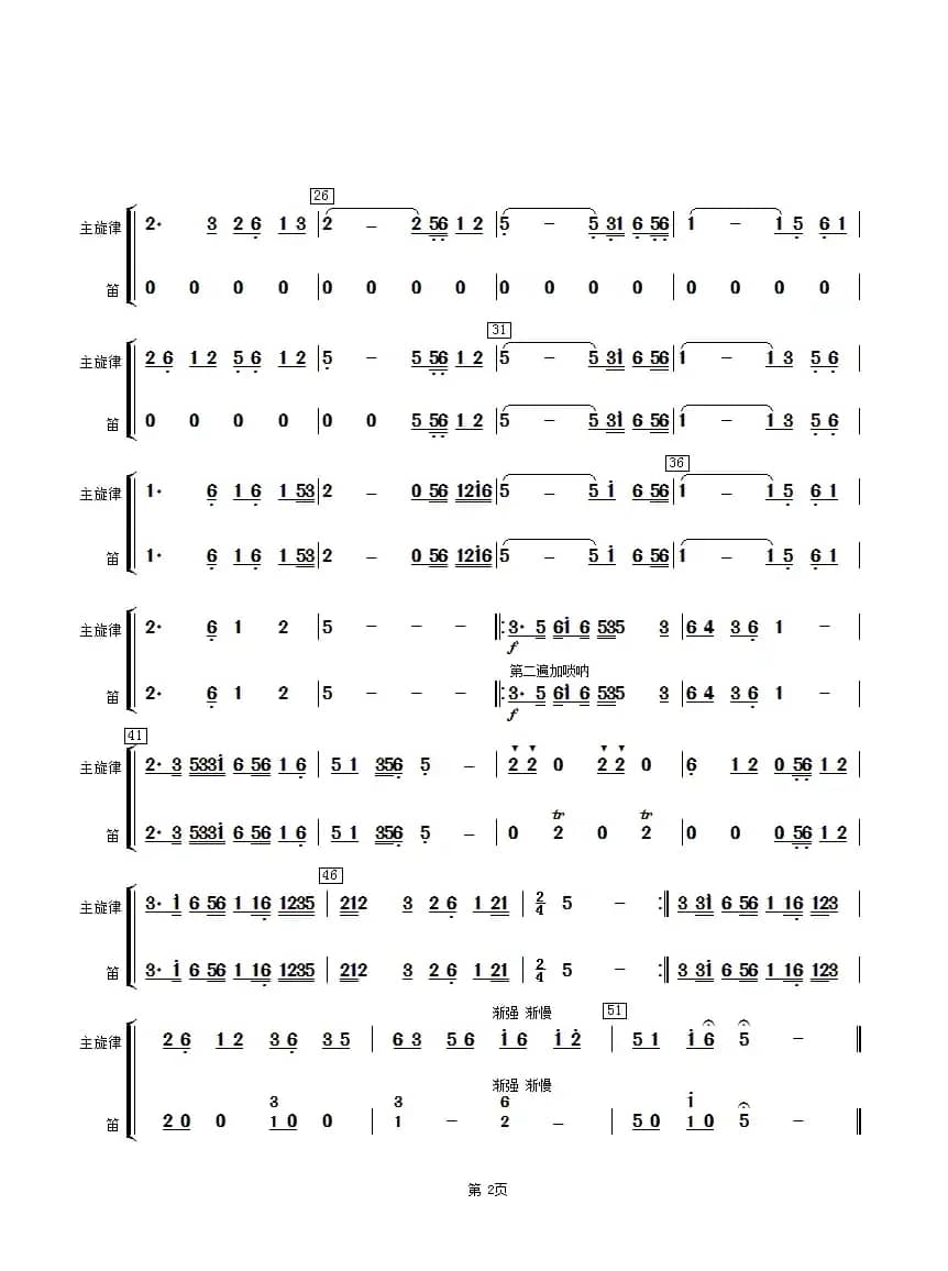五歌放羊（笛分谱）