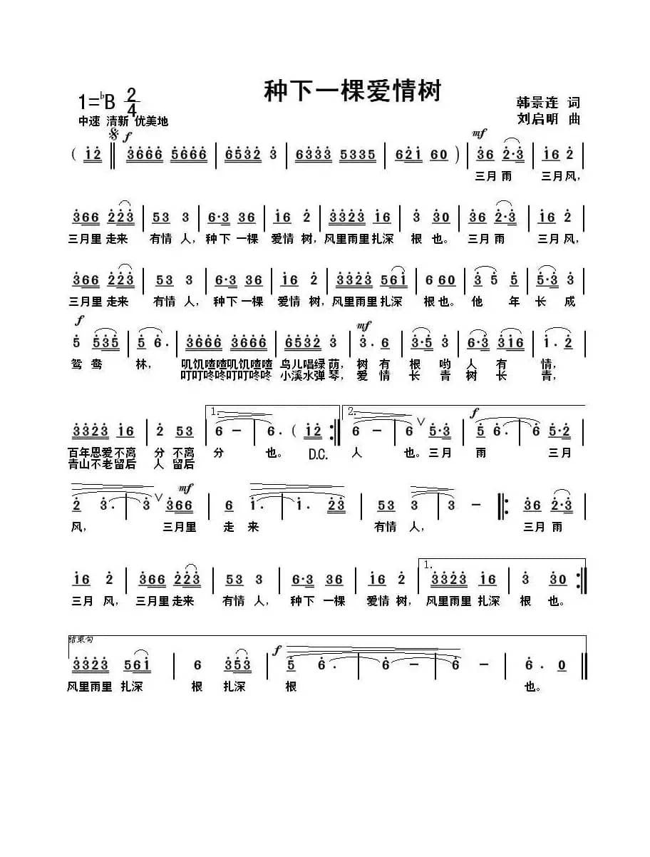 种下一棵爱情树（韩景连词 刘启明曲）