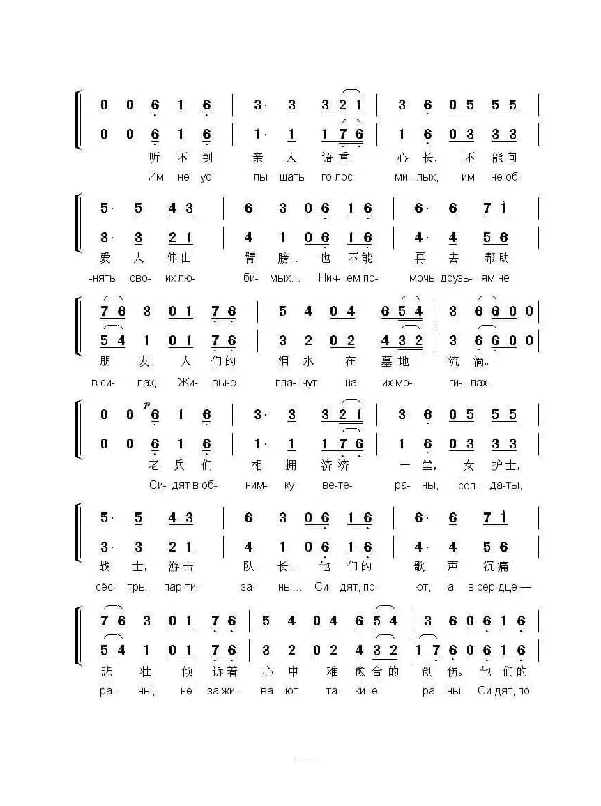 老兵们济济一堂СИДЯТ В ОБНИМКУ ВЕТЕРАНЫ （中俄简谱）