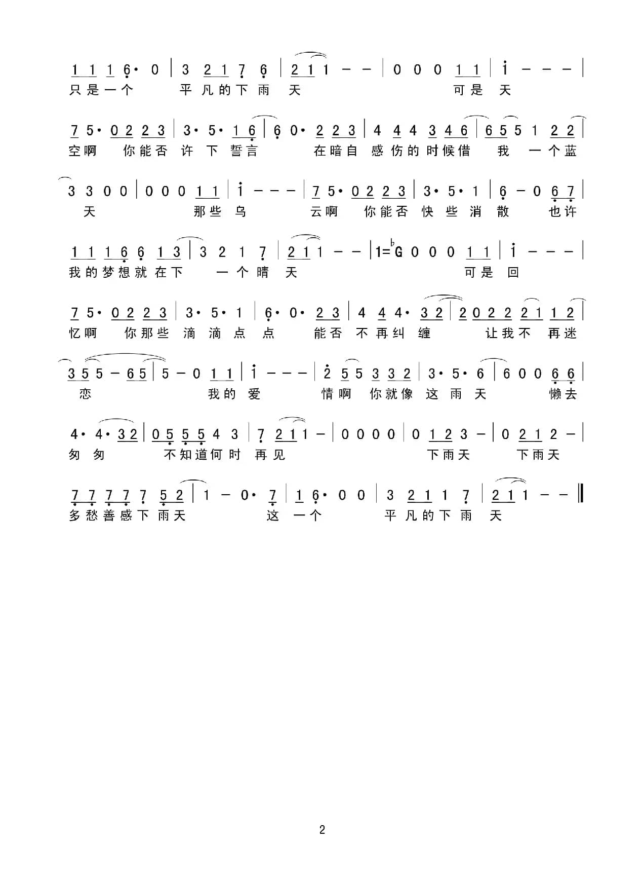 下雨天（简谱）