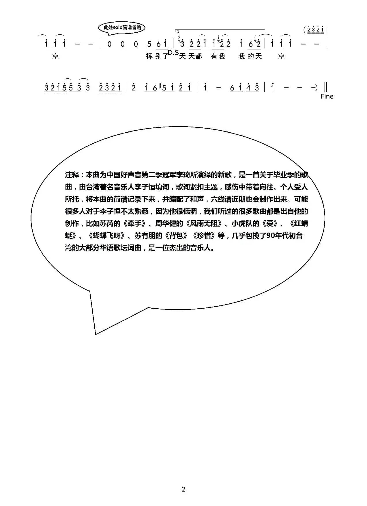 挥别昨天的我（简谱）