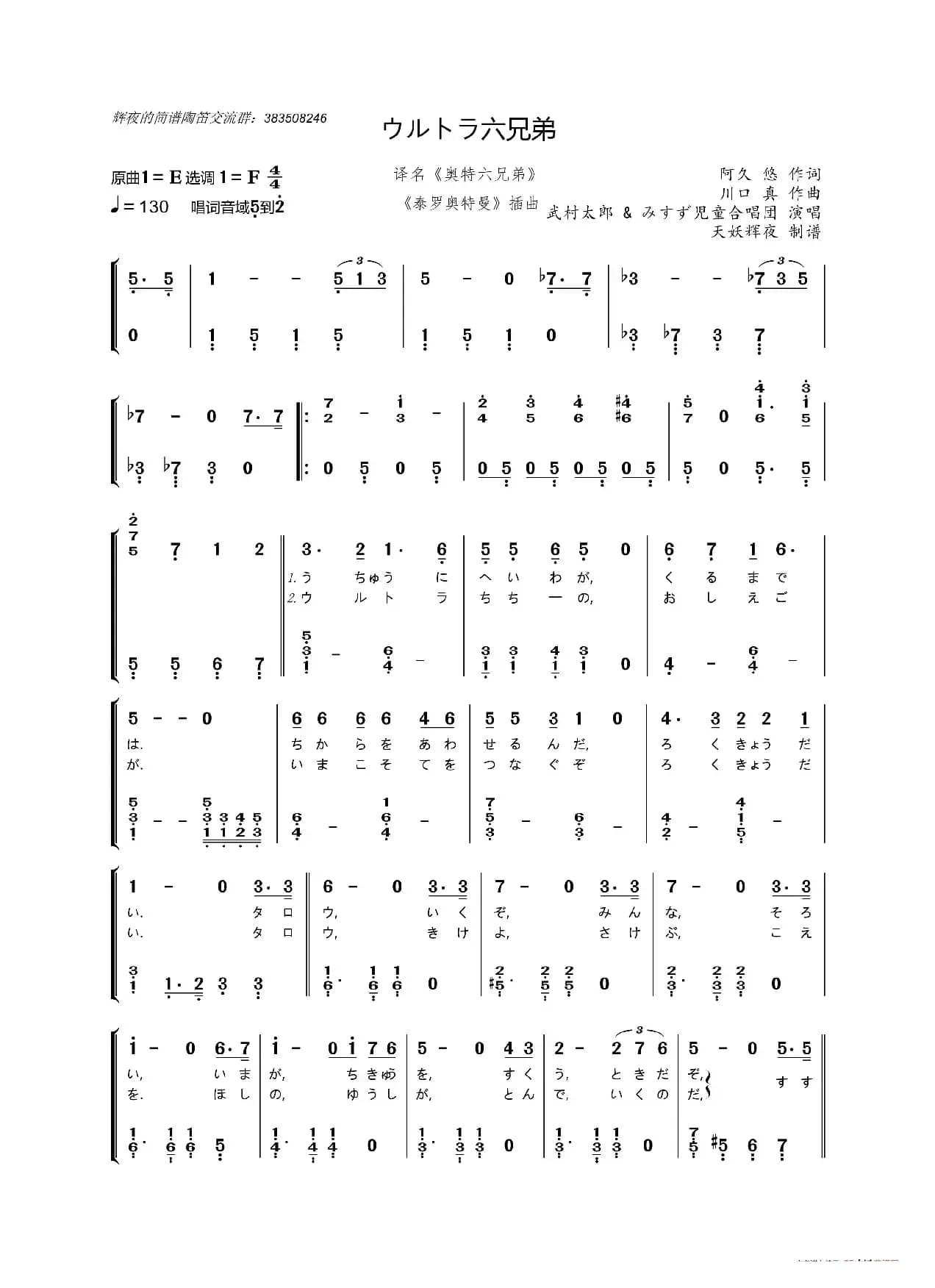 [日]ウルトラ六兄弟（译名《奥特六兄弟》）（《泰罗奥特曼》插曲）