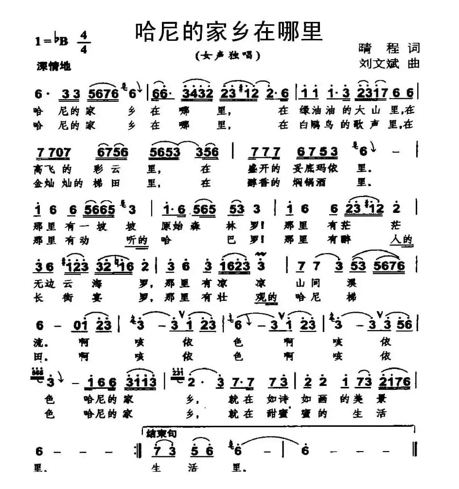 哈尼的家乡在哪里（晴程词 刘文斌曲）