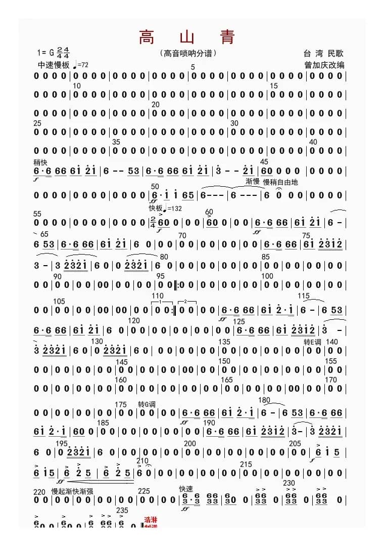 高山青（高音唢呐分谱）