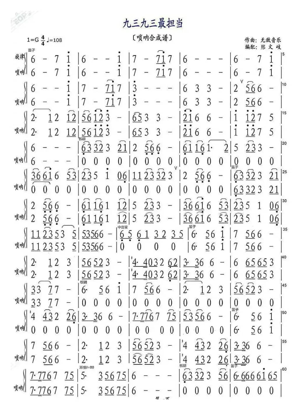 九三，九三最担当（唢呐合成谱）