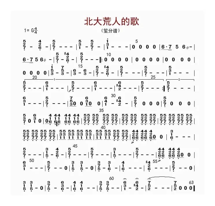 北大荒人的歌（笙分谱）