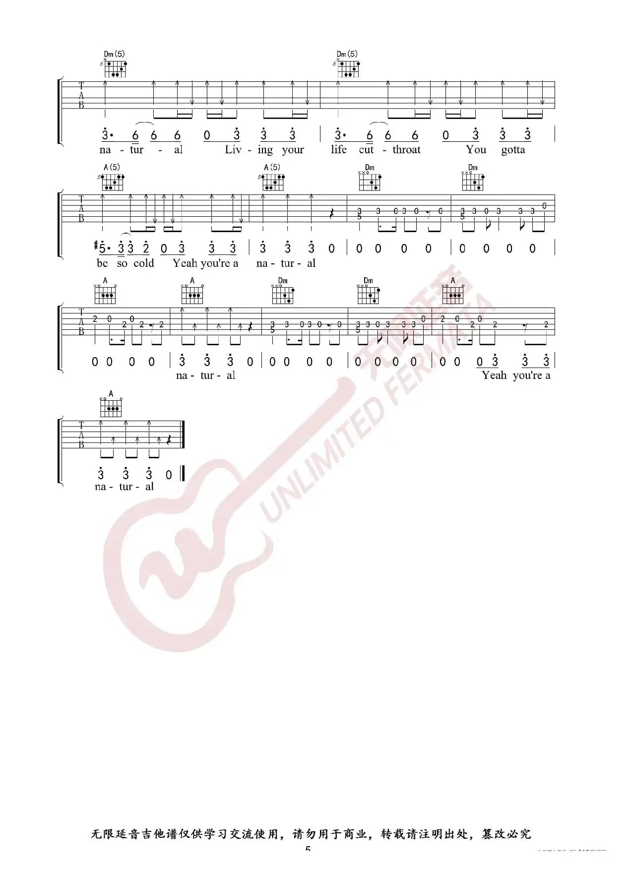 Imagine Dragons - Natural 吉他谱 梦龙乐队（无限延音编配）