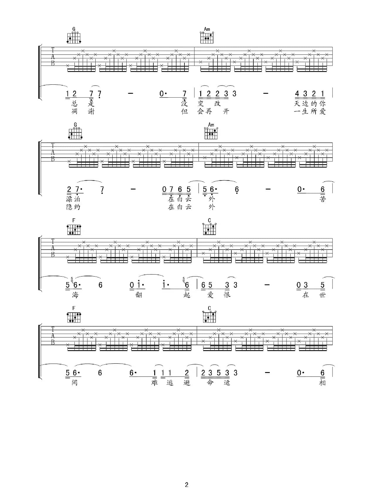 一生所爱（《大话西游》插曲） （高清吉他谱 ）