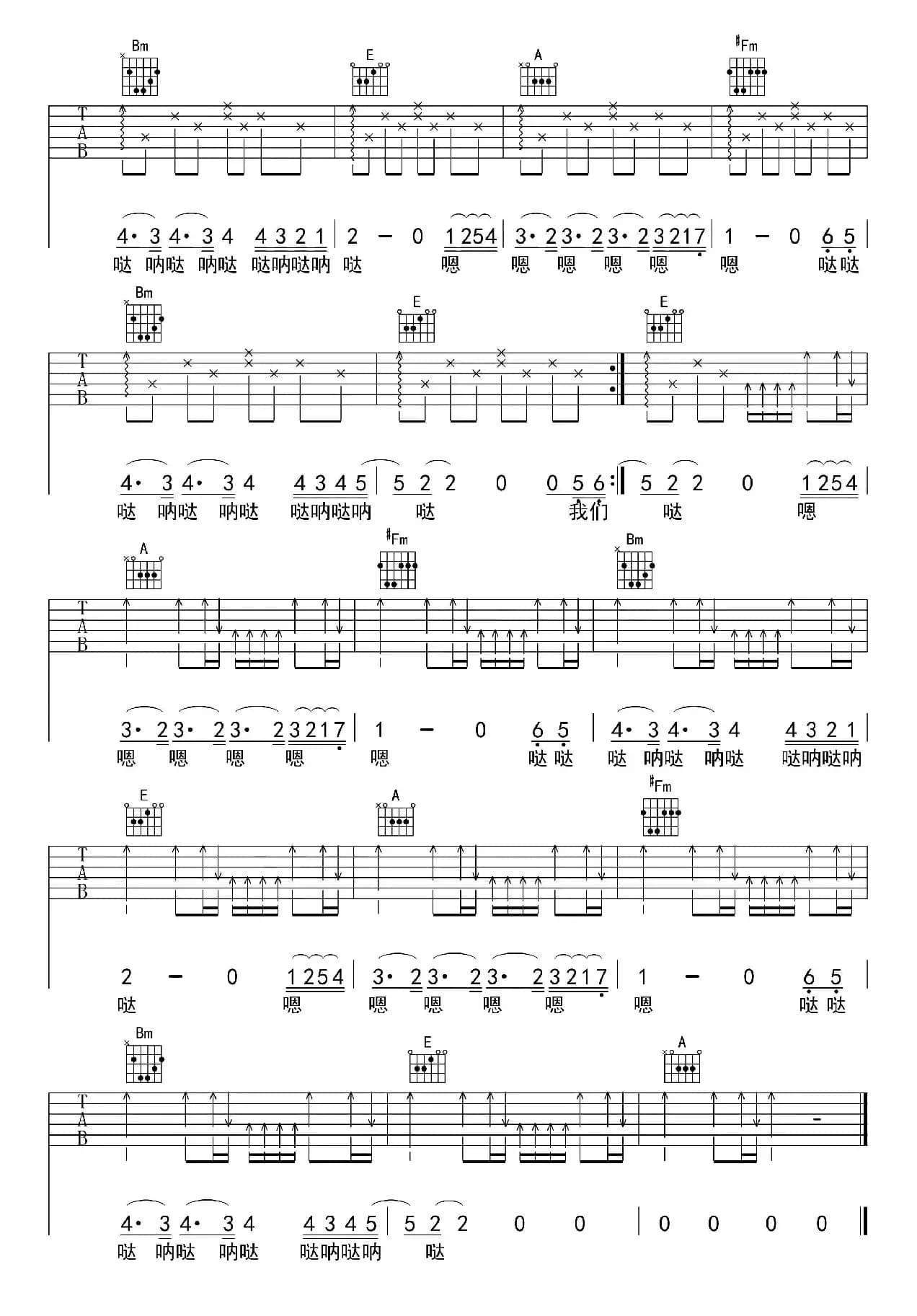 风吹麦浪（吉他六线谱）