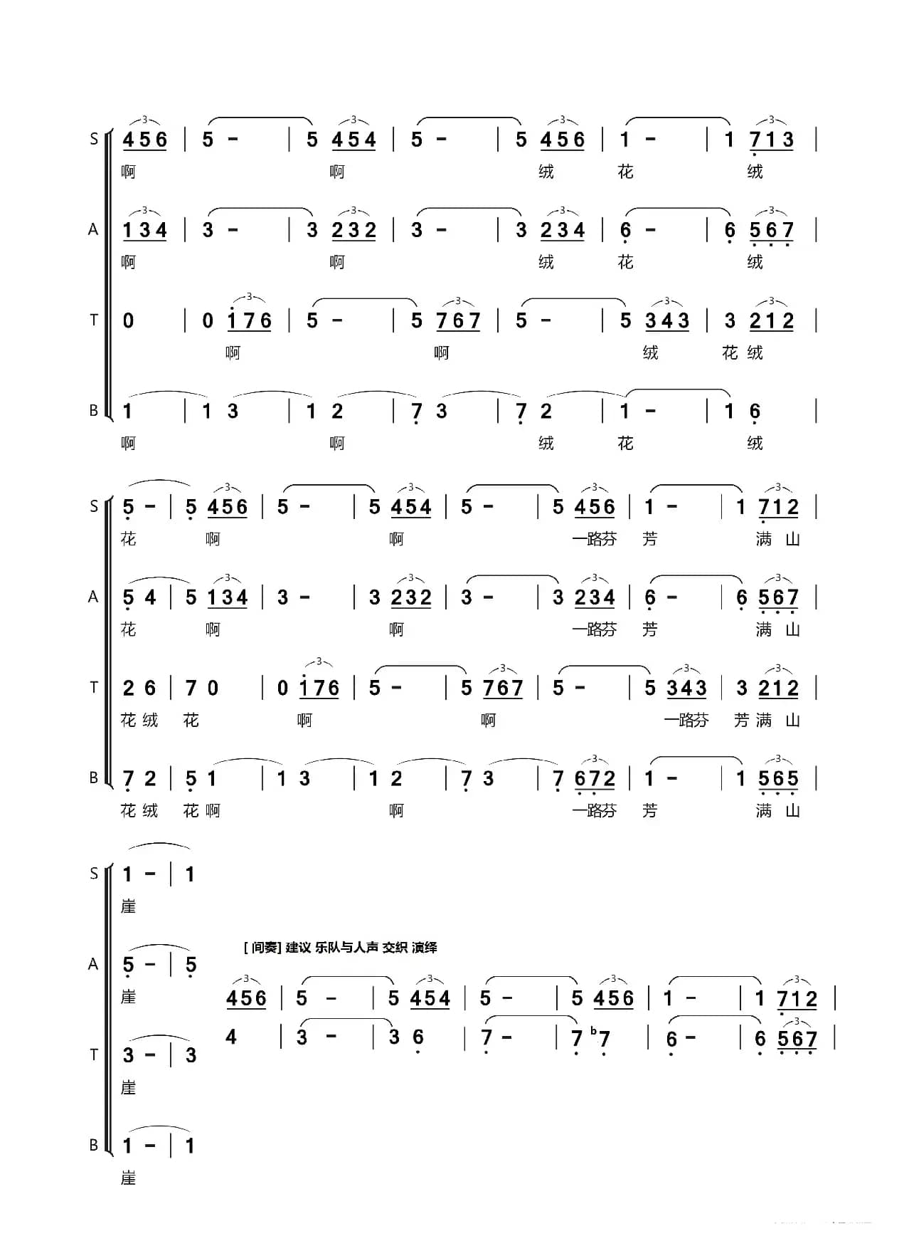 赵胤先声乐曲谱《绒花》（合唱谱“为声乐组合、中小型合唱团 速编”）