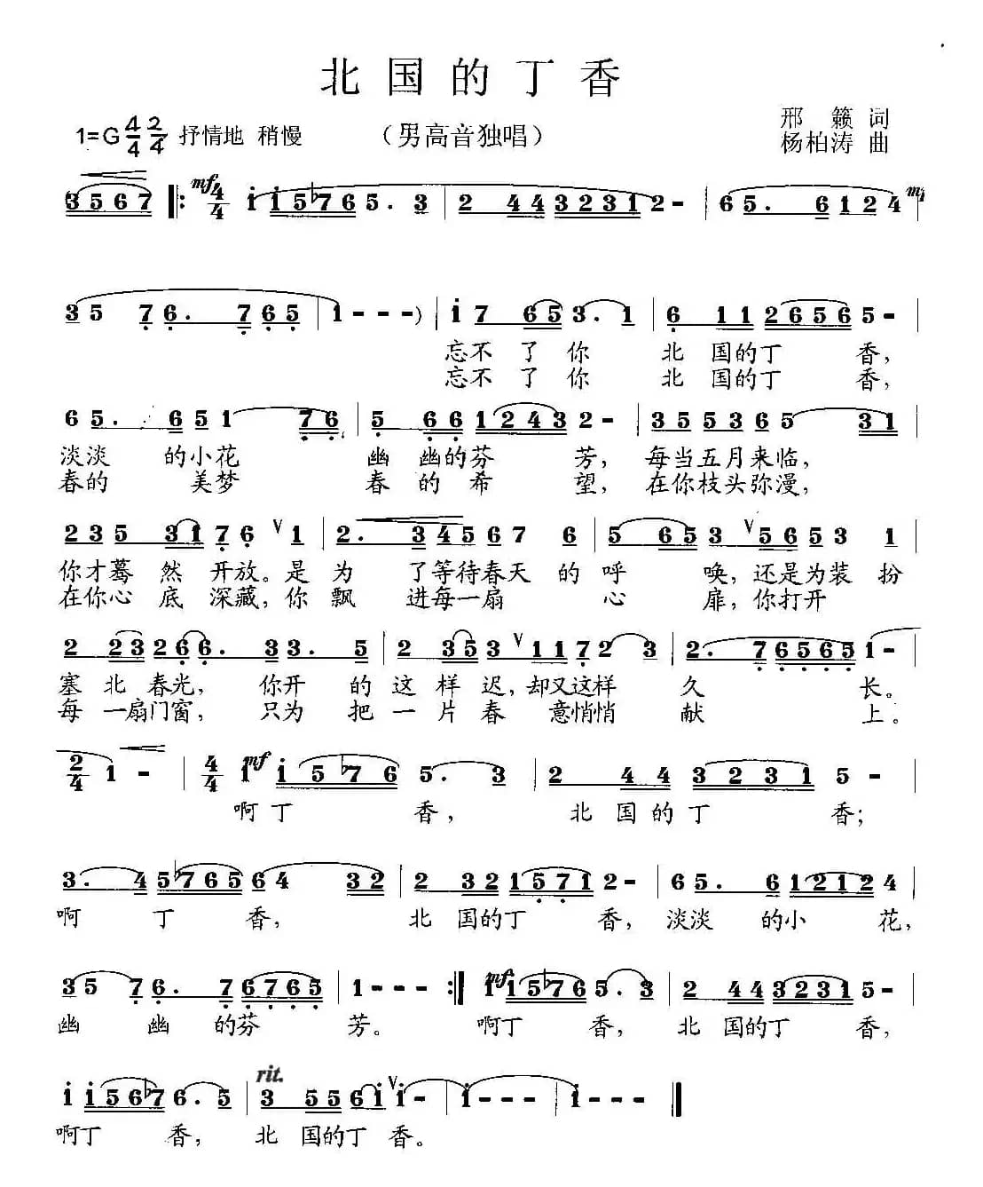 北国的丁香（邢籁词 杨柏涛曲）（男高音独唱）
