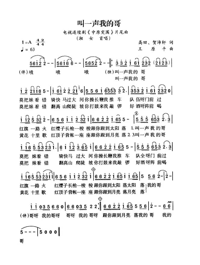 叫一声我的哥（电视剧《中原突围》片尾曲）