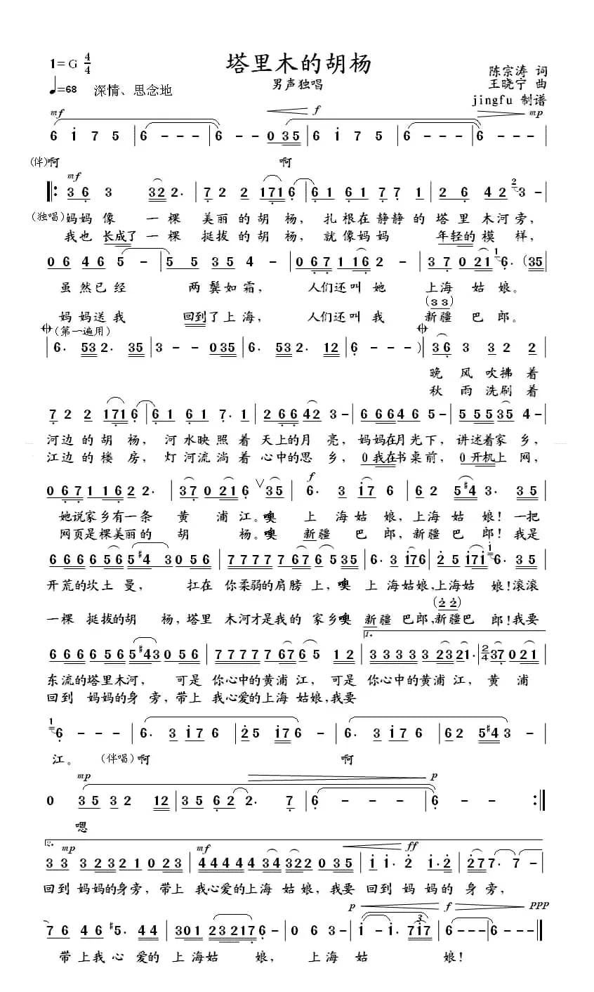 塔里木的胡杨（陈宗涛词 王晓宁曲）