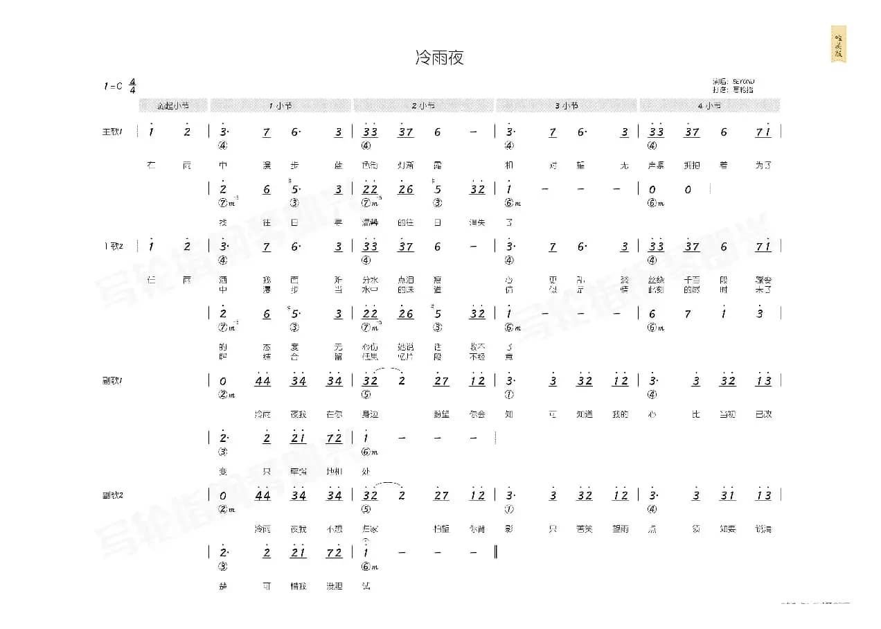 冷雨夜（简和谱）