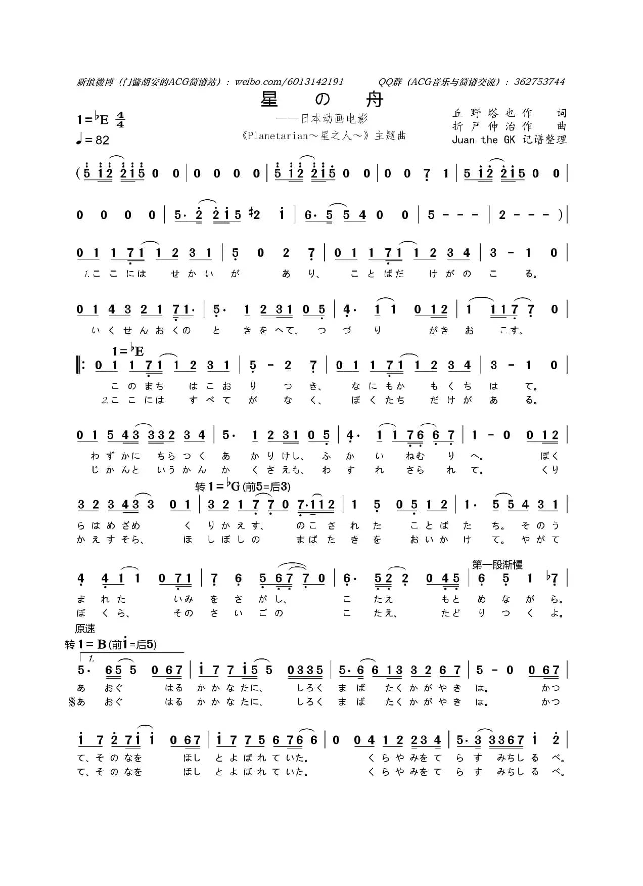 [日]星の舟（动画电影《星之人》主题曲）