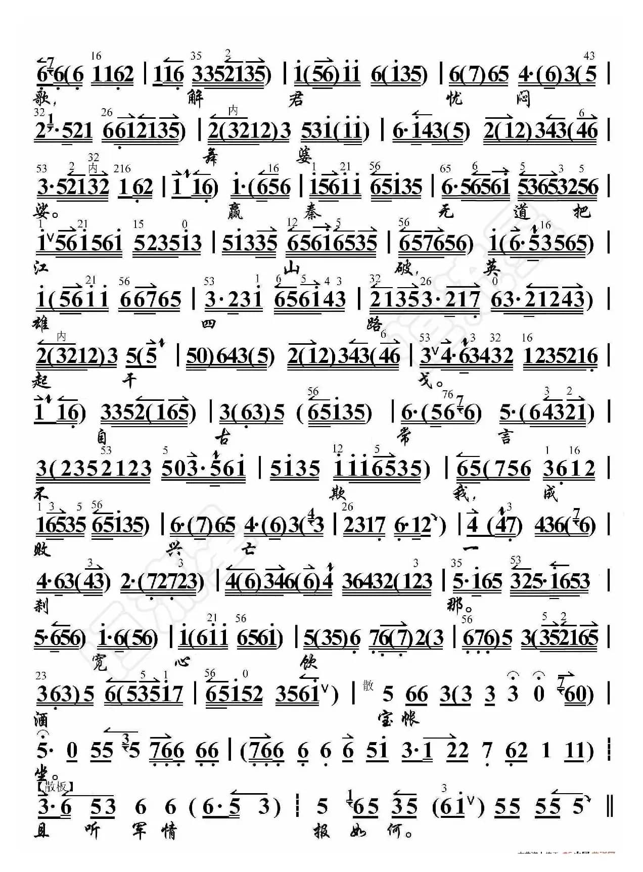 霸王别姬·劝君王饮酒听虞歌（京胡伴奏谱）