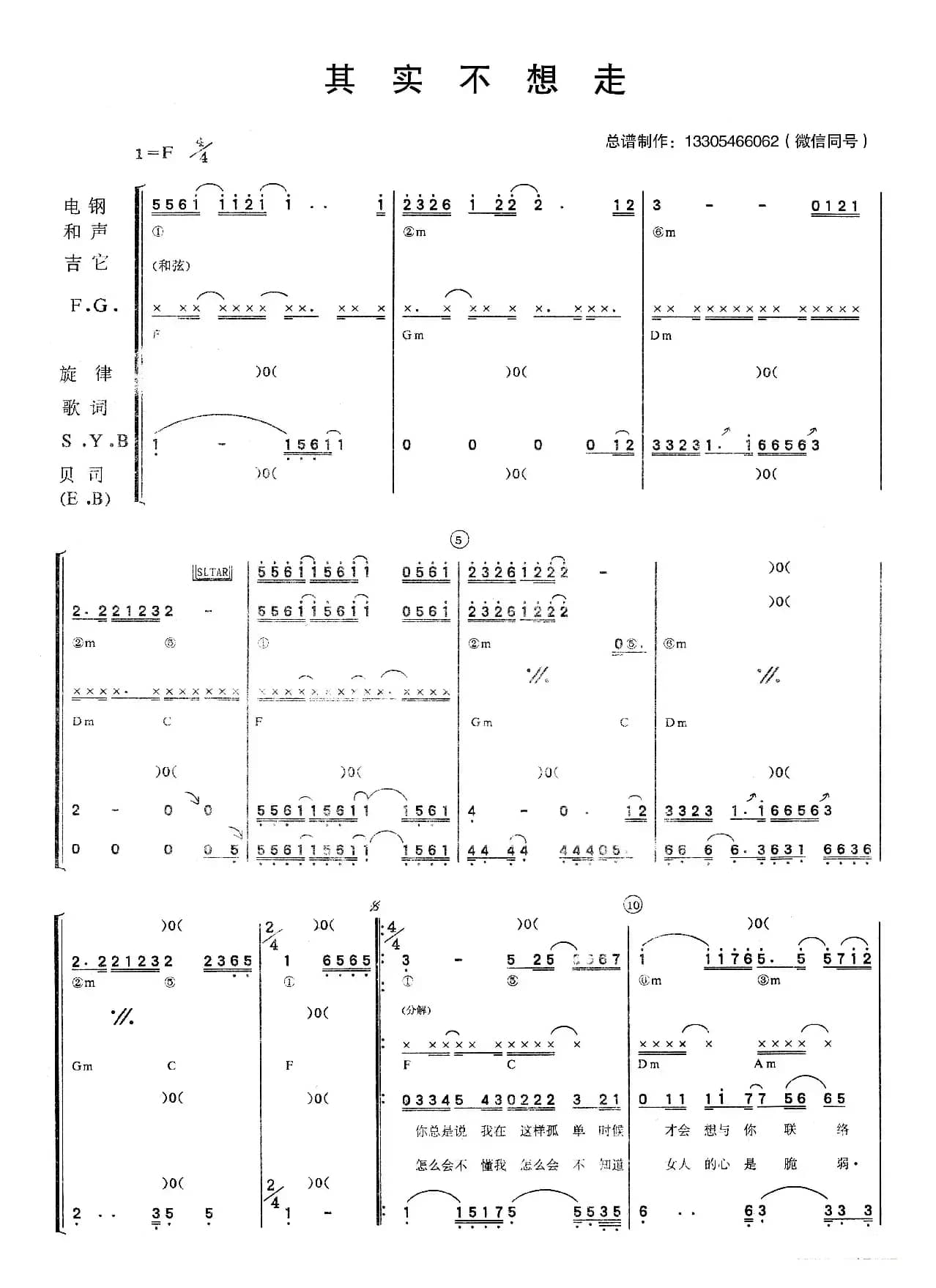 其实不想走（乐队总谱）