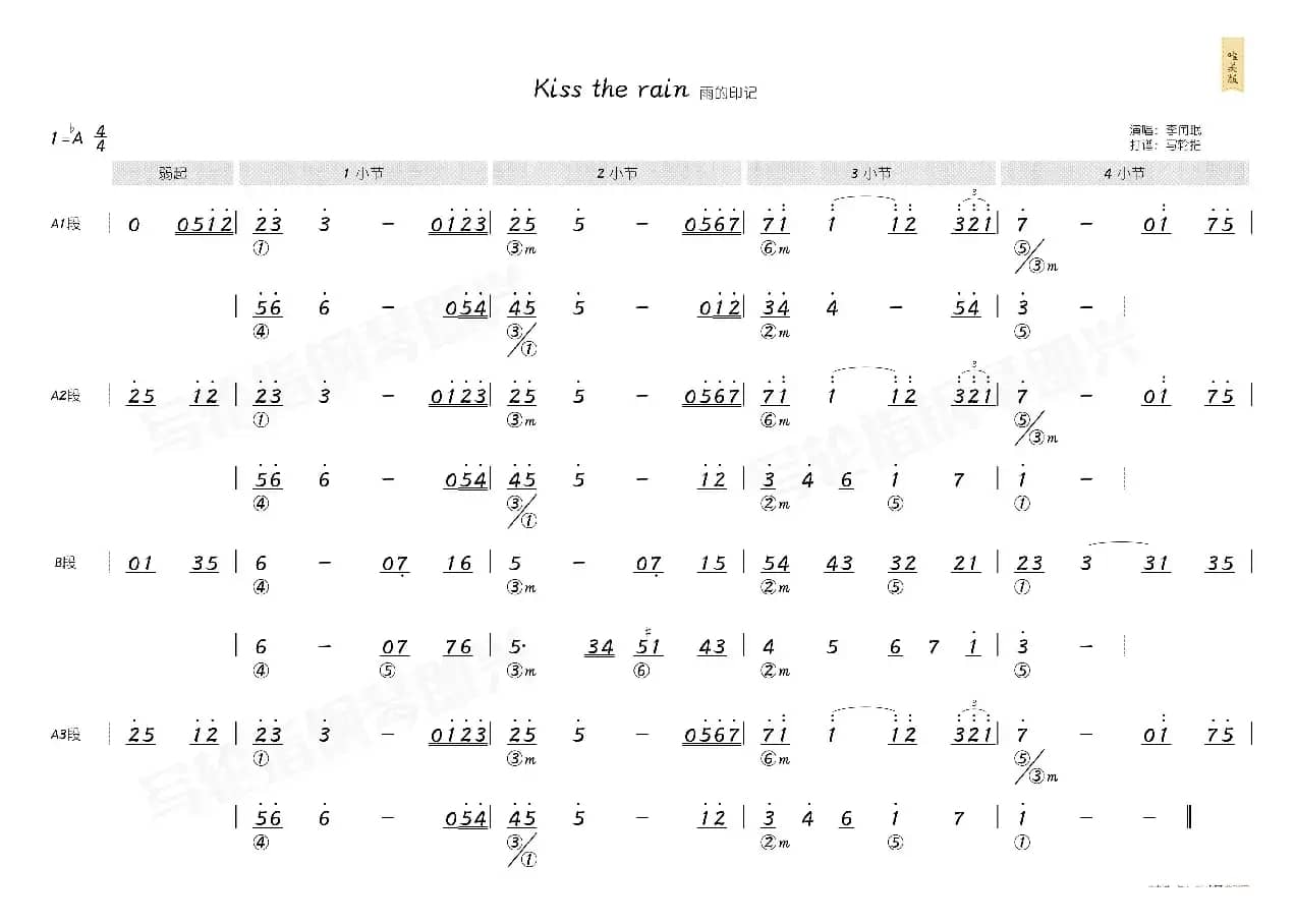 Kiss the rain（简和谱）