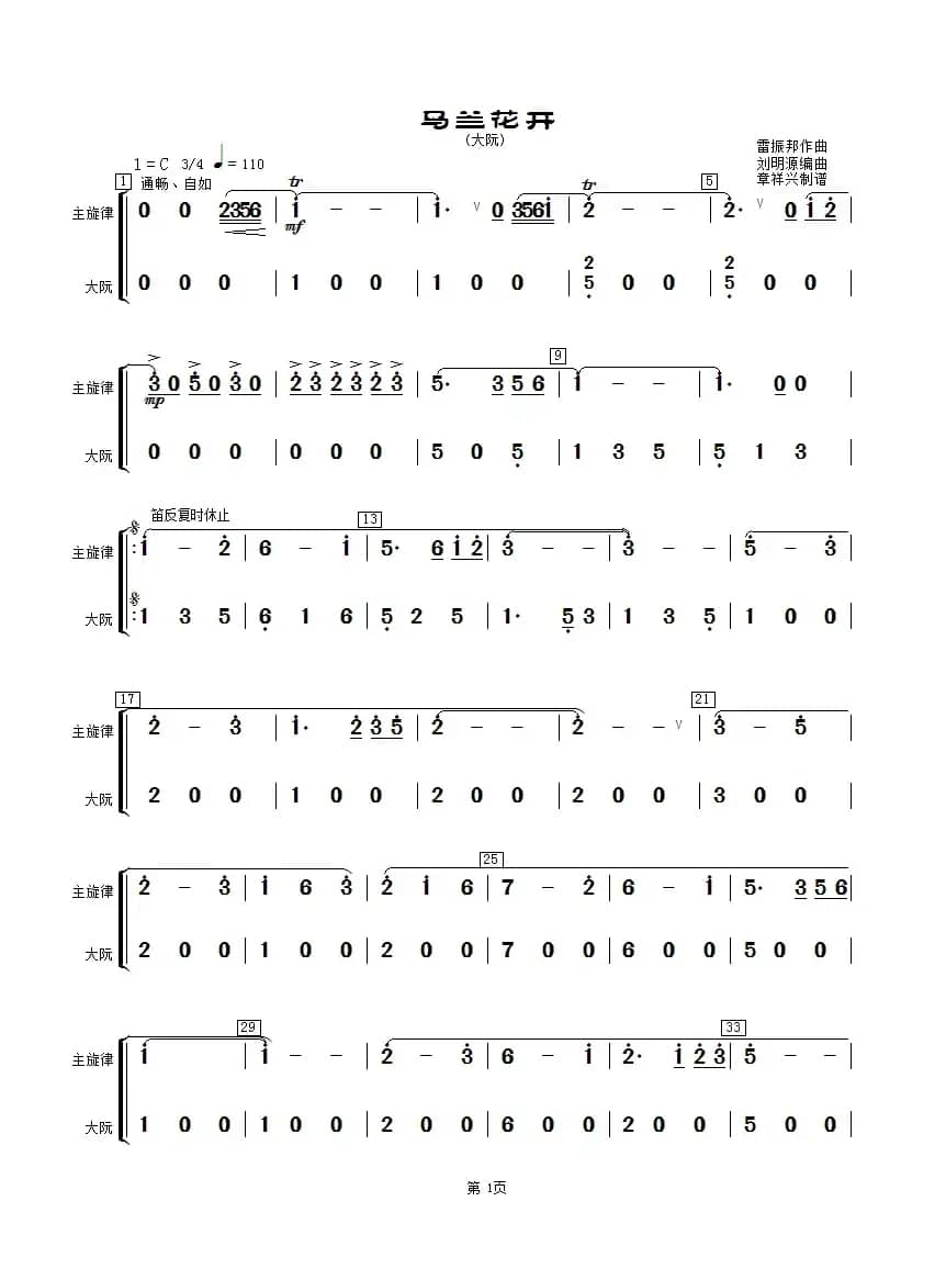 马兰花开（大阮分谱）