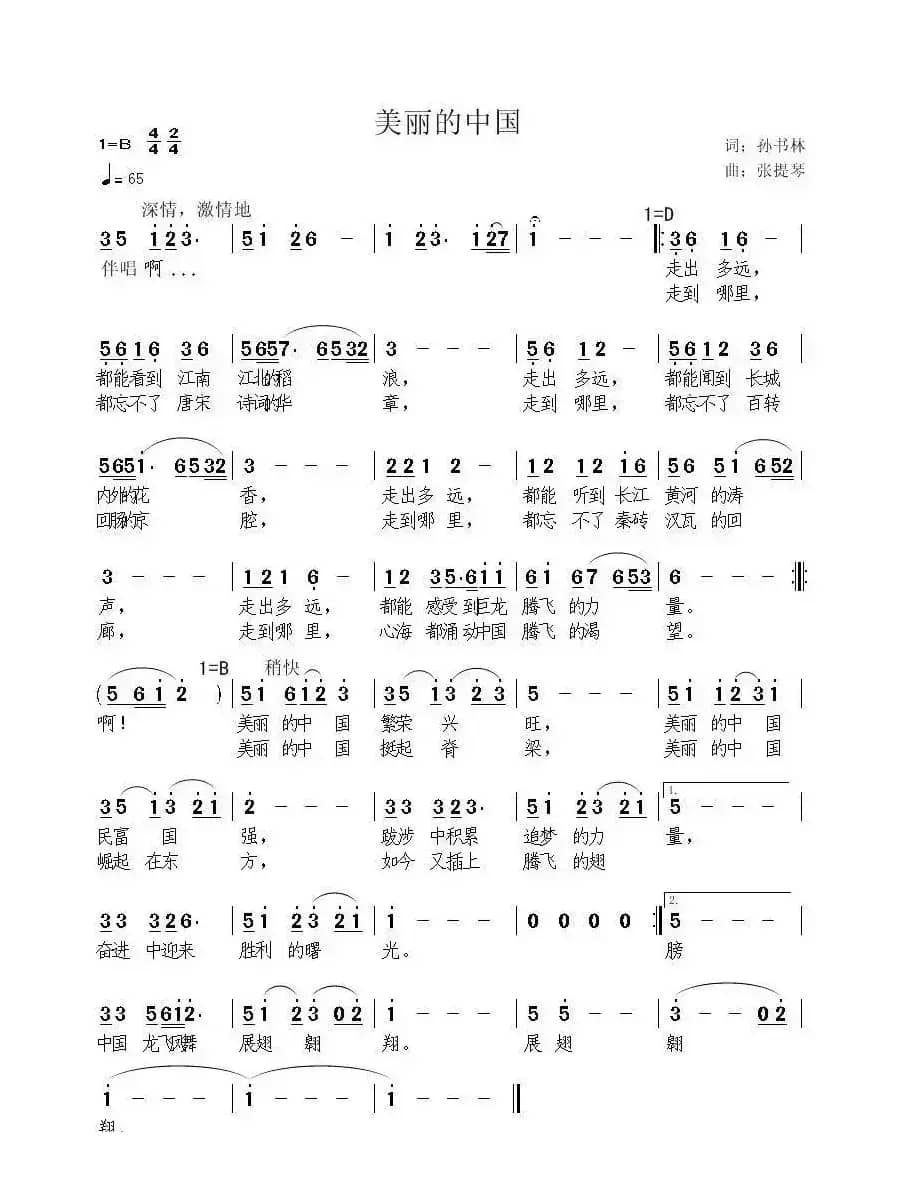 美丽中国（孙书林词 张提琴曲）