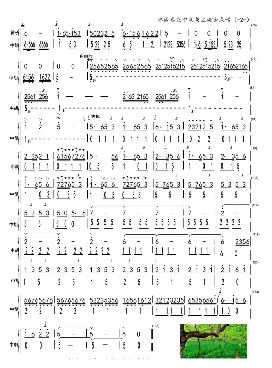 枣园春色（中胡与笛子主旋合成谱）