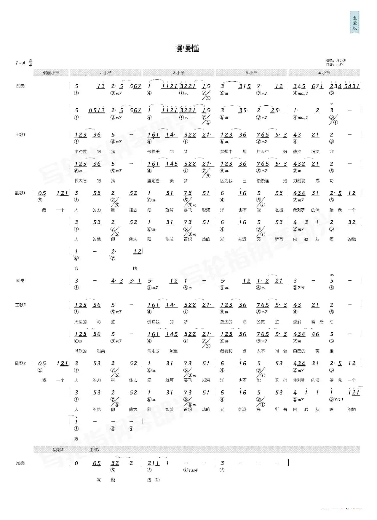 慢慢懂（简和谱）