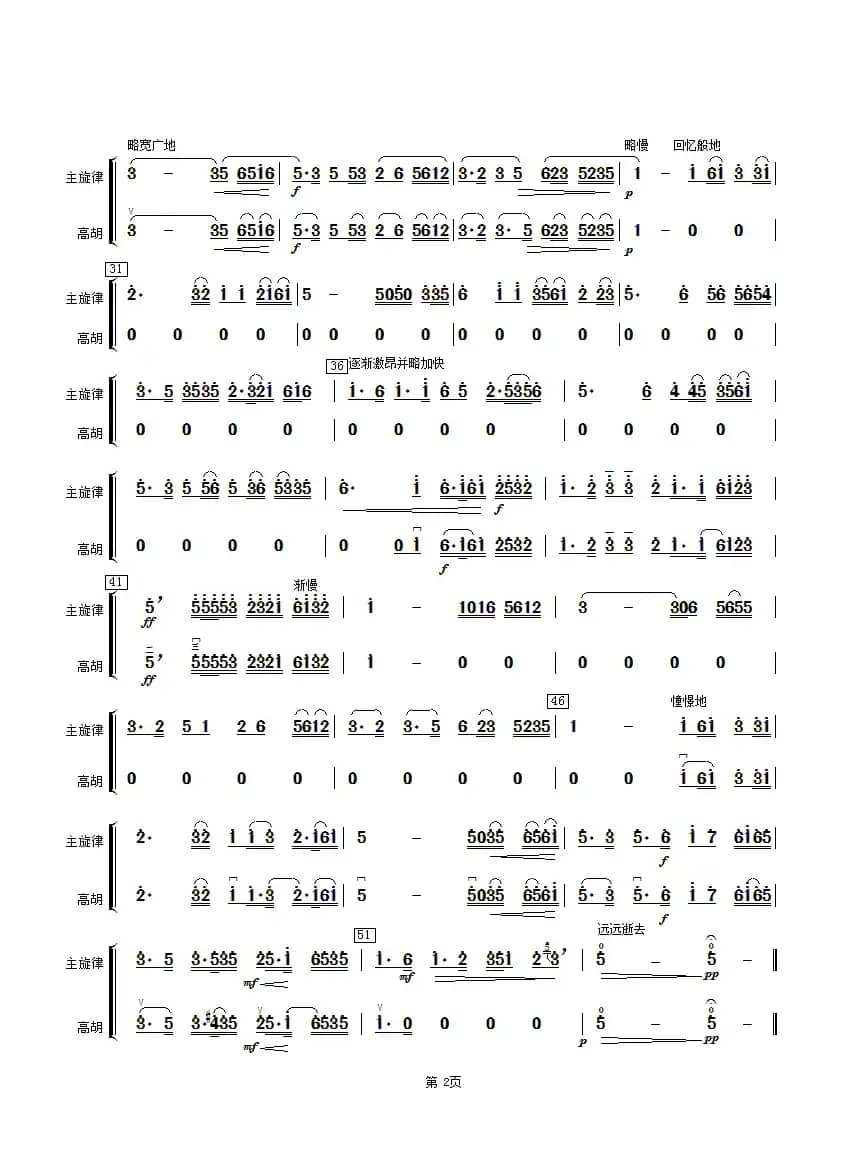 二泉映月（高胡分谱）