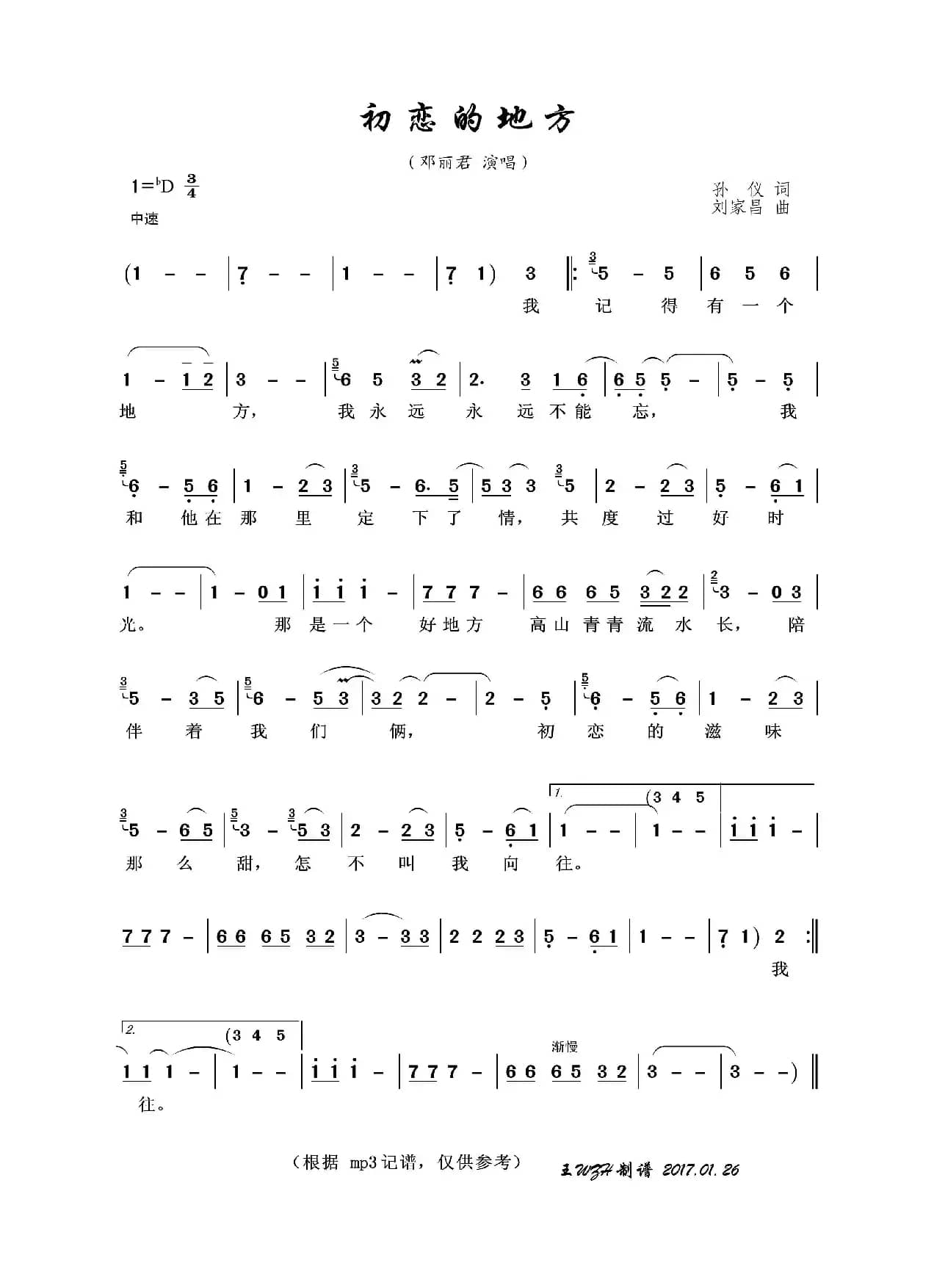 初恋的地方（孙仪词 刘家昌曲）