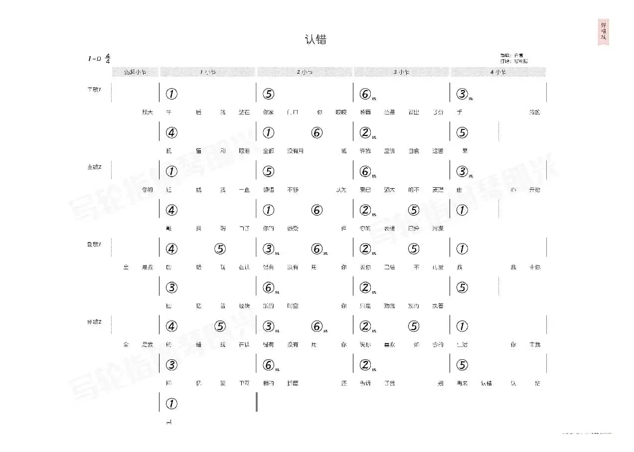 认错（简和谱）