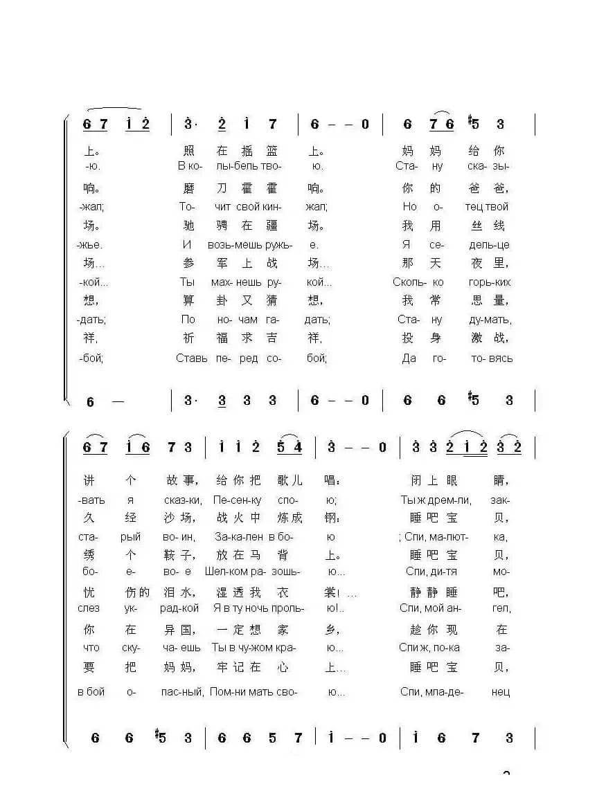 哥萨克摇篮曲КАЗАЧЬЯ КОЛЫБЕЛЬНАЯ ПЕСНЯ（中俄简谱）