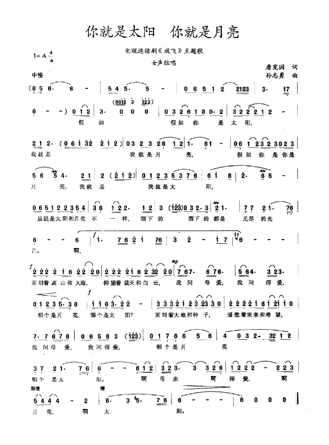你就是太阳 你就是月亮（电视剧《放飞》主题曲）