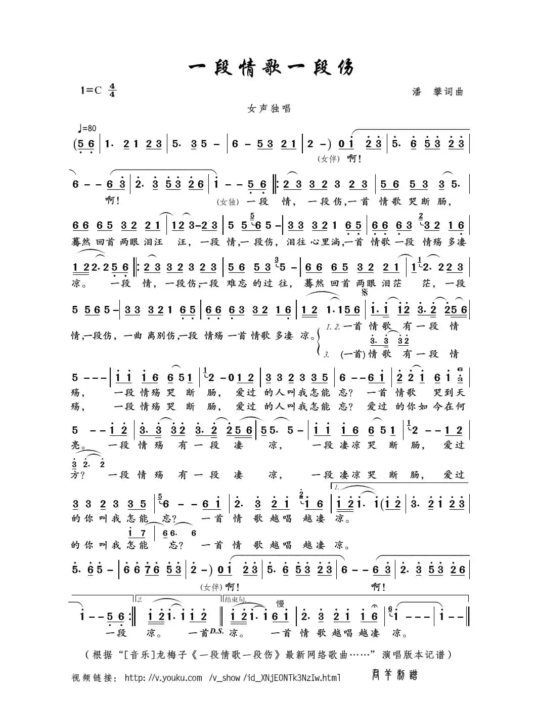一段情歌一段伤（潘攀词曲）