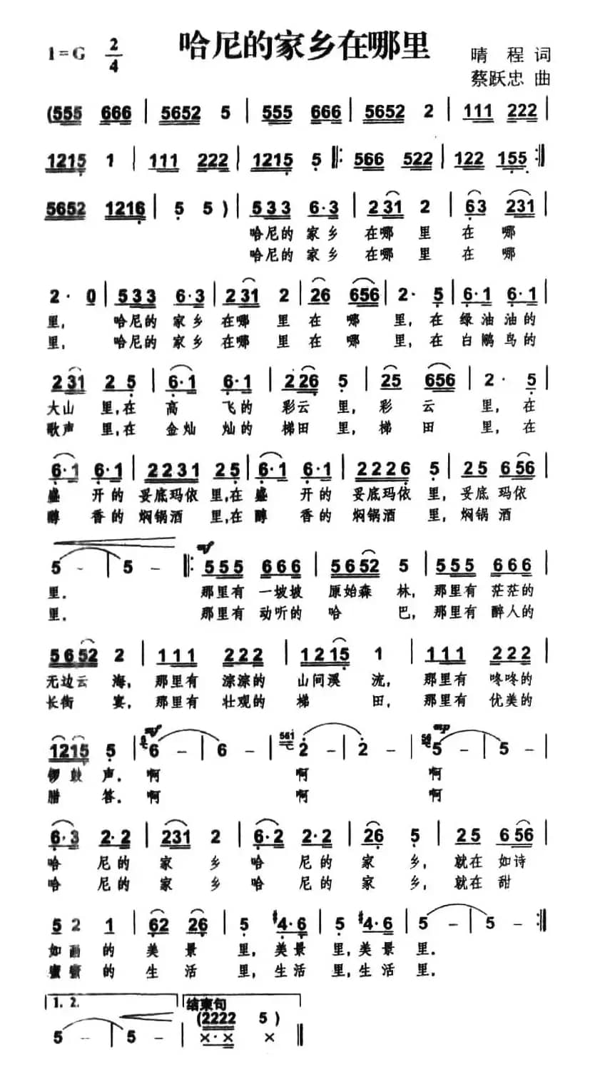 哈尼的家乡在哪里（晴程词 蔡跃忠曲）