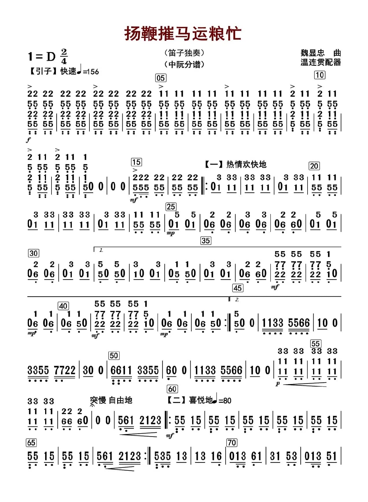 扬鞭摧马运粮忙（中阮分谱）