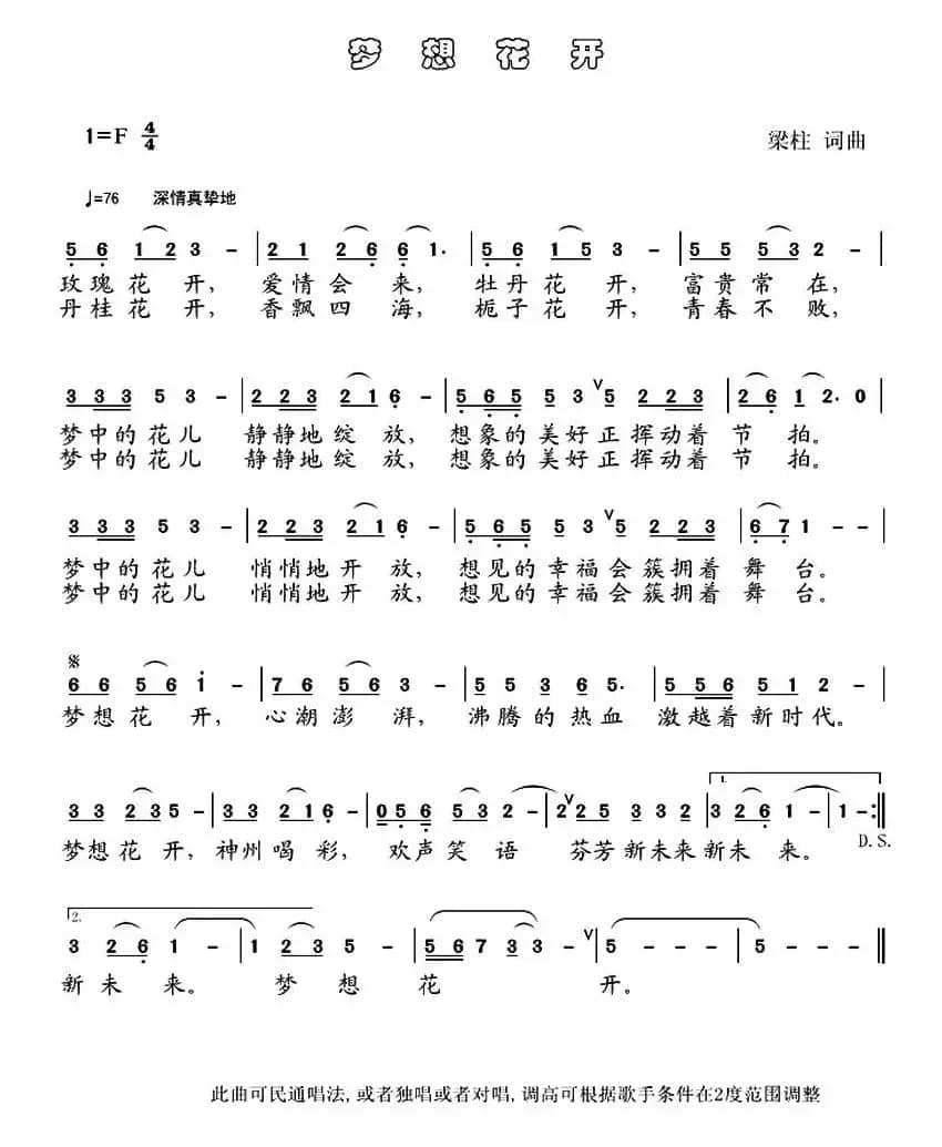 梦想花开（梁柱 词曲）