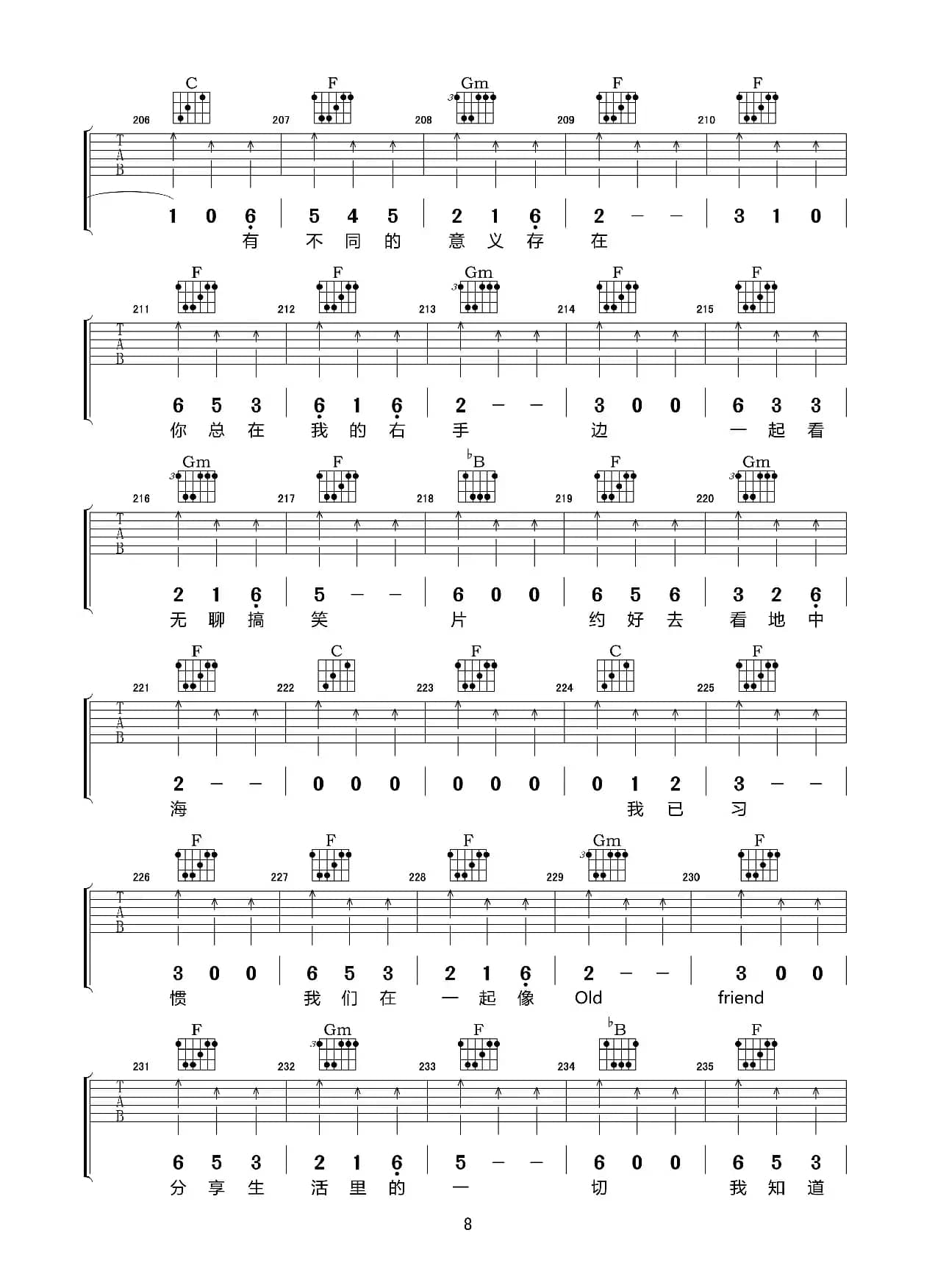 每天每天（吉他弹唱谱）