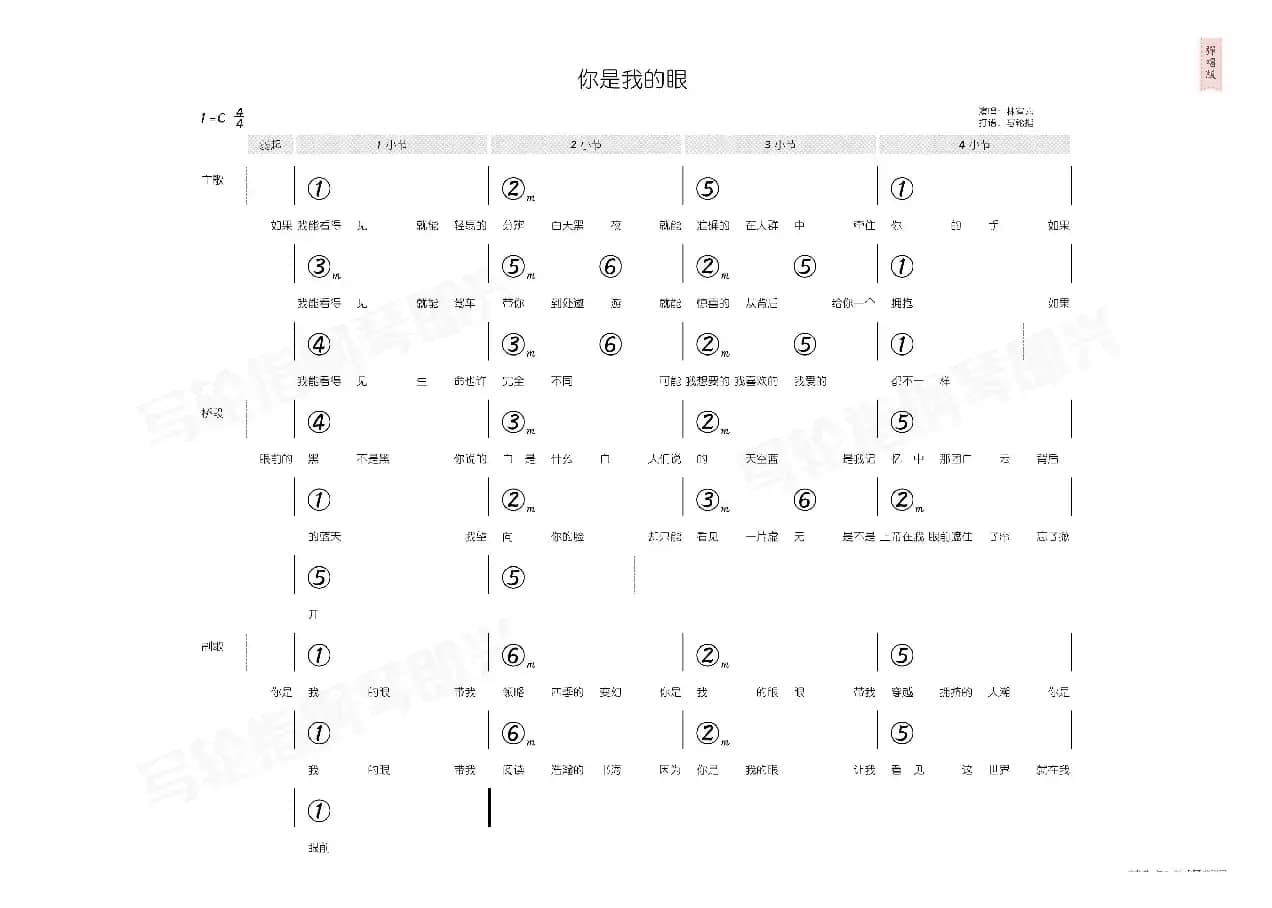 你是我的眼（简和谱）
