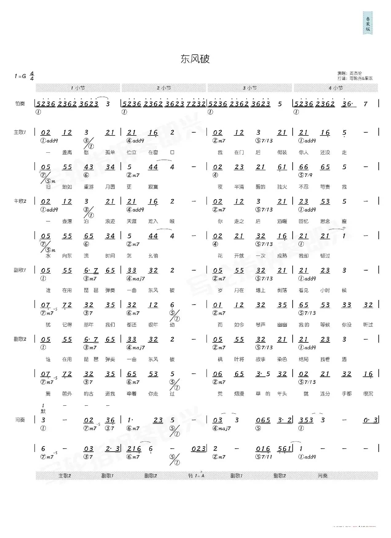 东风破(简和谱)