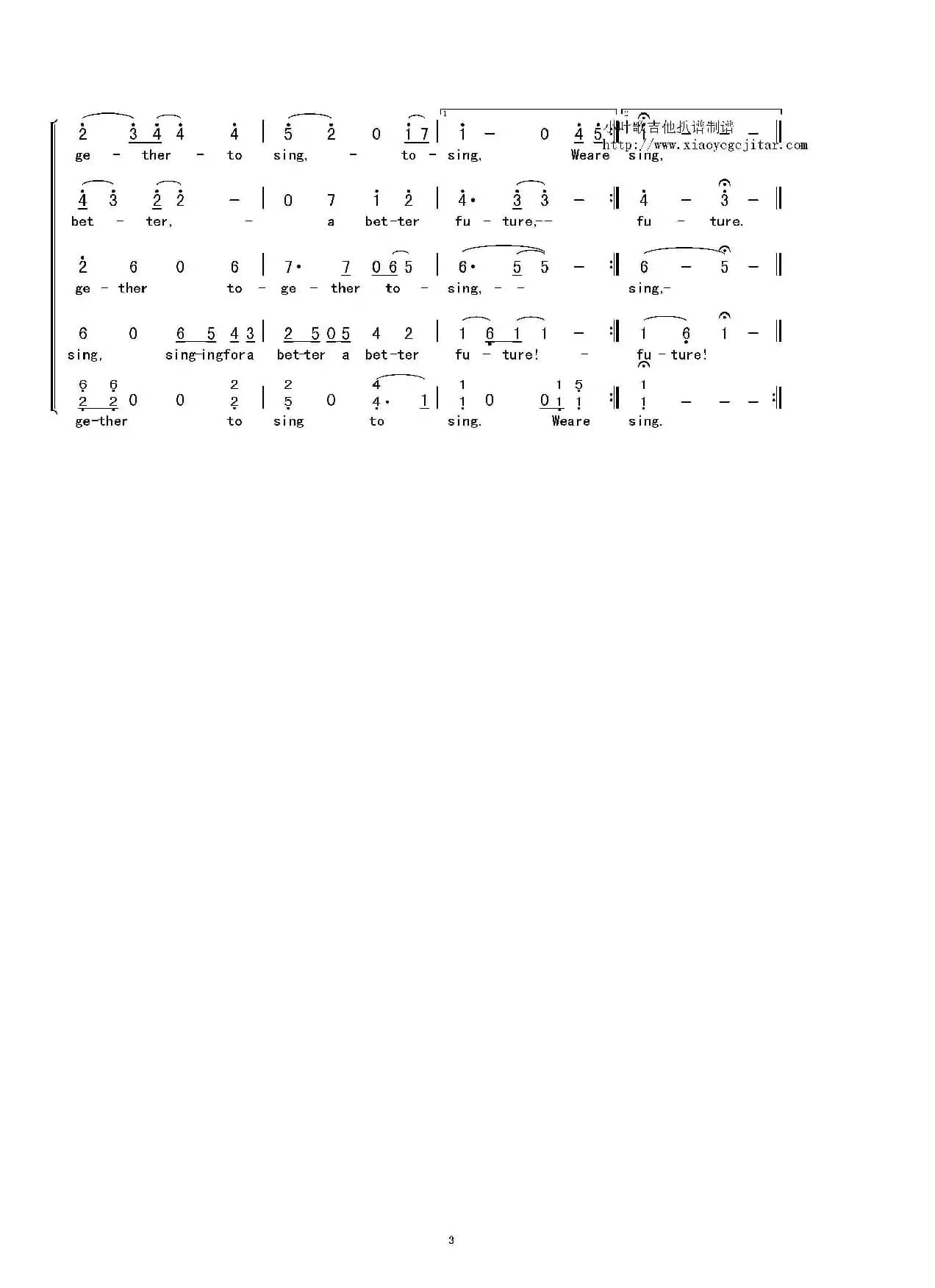 Coming together to sing Singing for a better future（简谱）