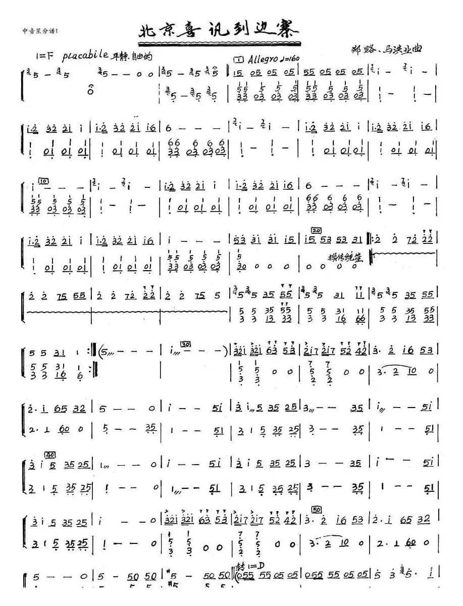 北京喜讯到边寨（中音笙分谱）1