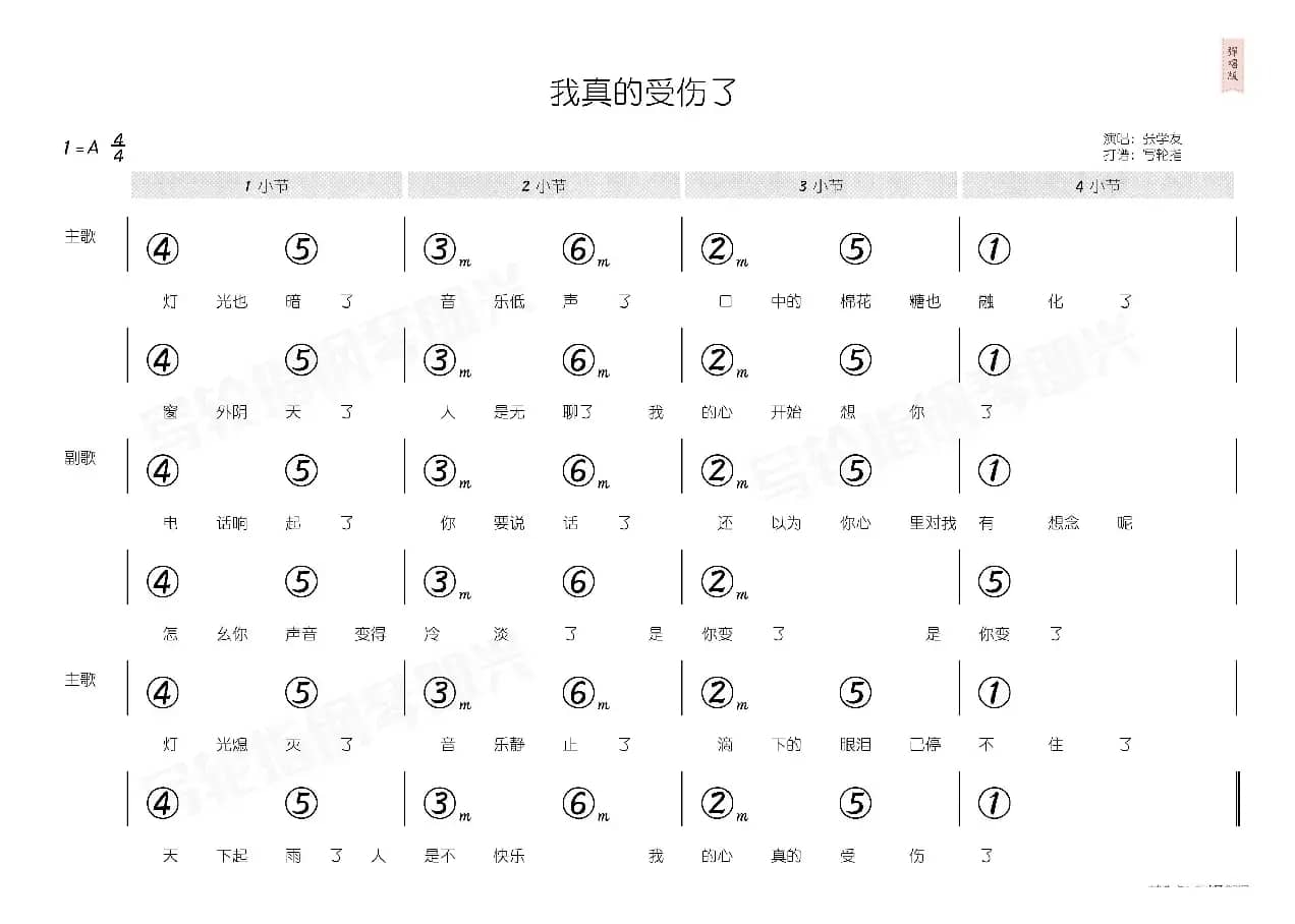 我真的受伤了（简和谱）