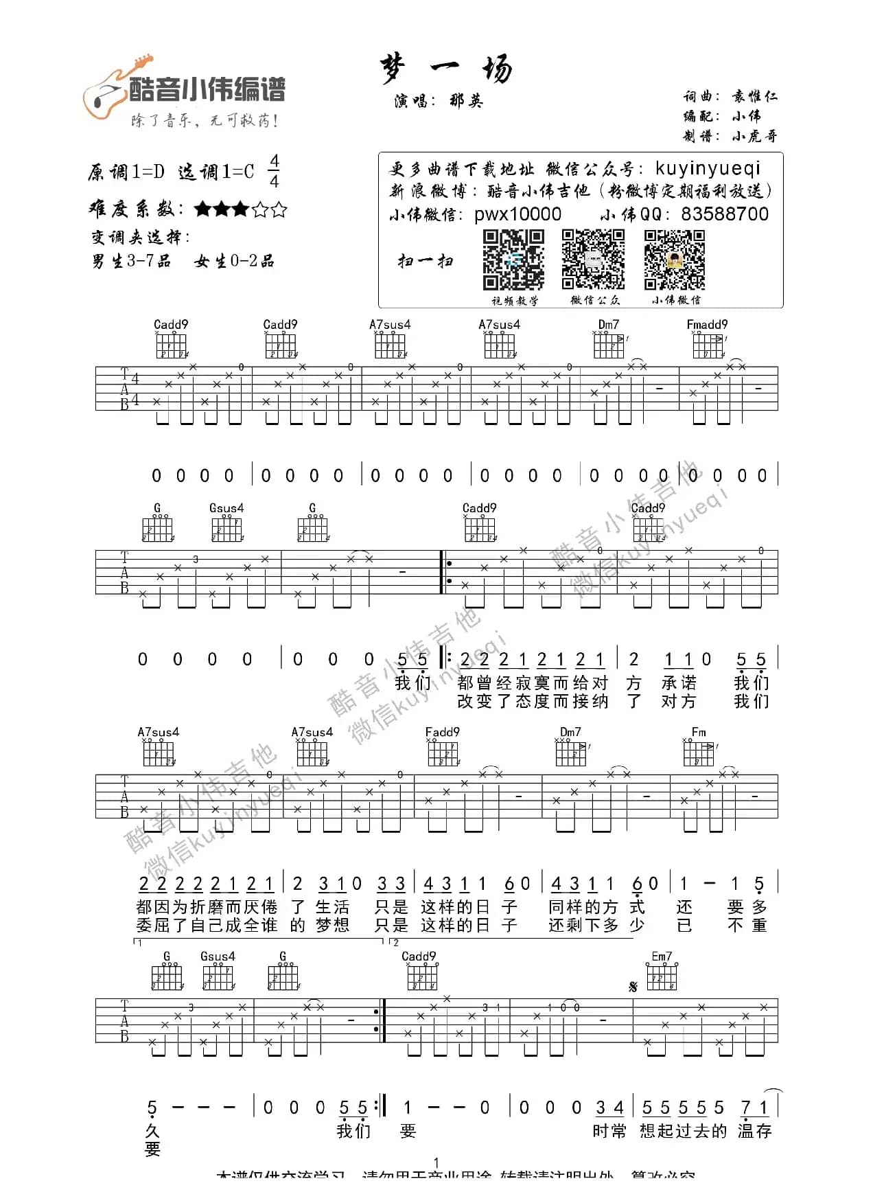 梦一场（那英酷音小伟编谱）