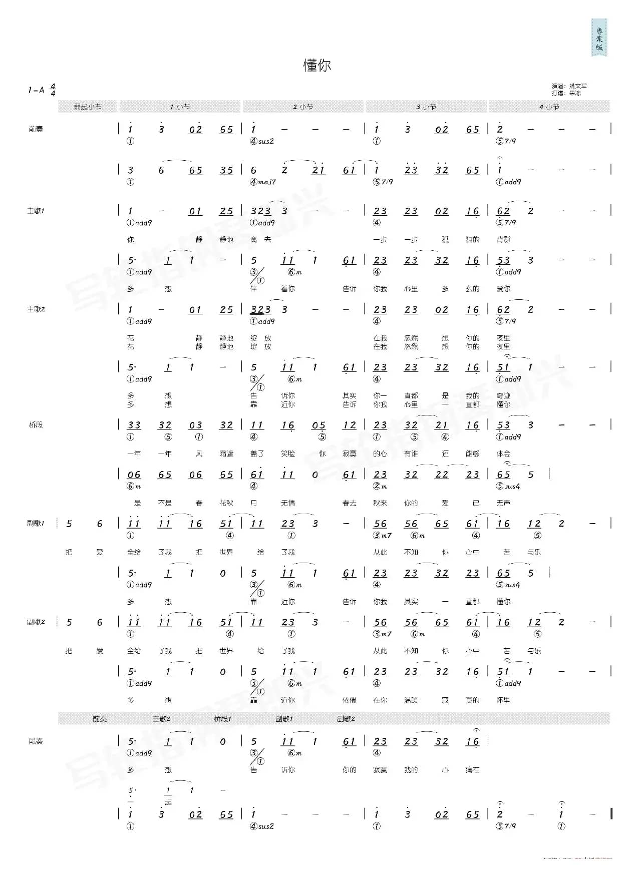 懂你（简和谱）