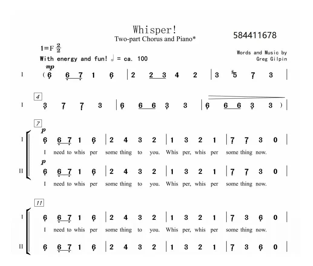 Whisper耳语二声部合唱谱