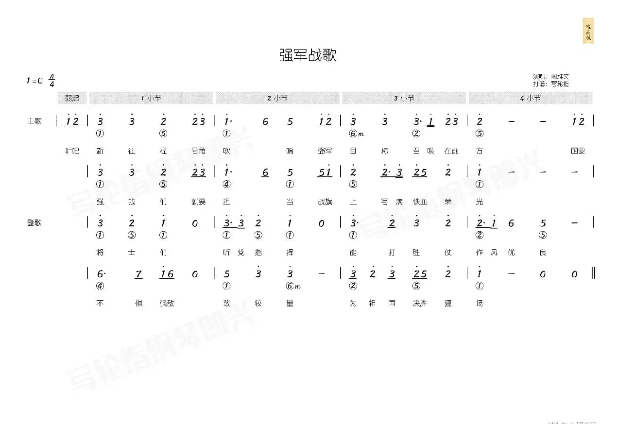 强军战歌（简和谱）